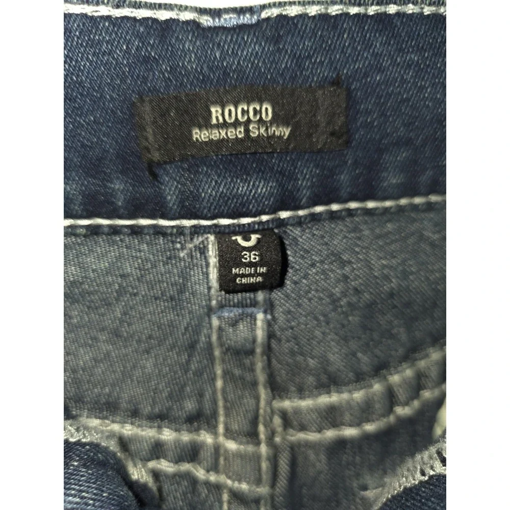 Men's True Religion Rocco Big T Flap Relaxed Skinny Jeans 36x32 700677 Dark Wash